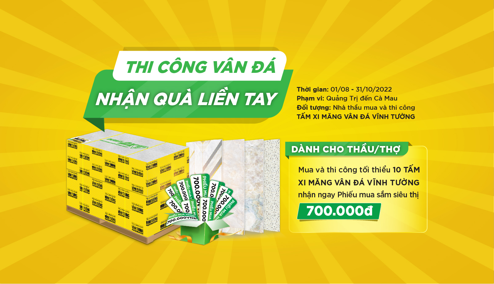 [CHƯƠNG TRÌNH KHUYẾN MÃI] Thi công vân đá Vĩnh Tường, nhận quà liền tay