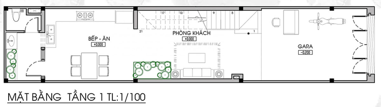 Bản vẽ thiết kế mẫu nhà ống đẹp tầng 1