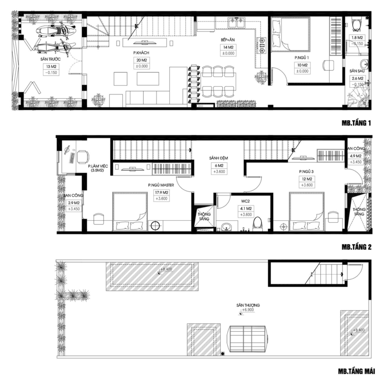 Bản vẽ thiết kế 3D mẫu nhà ống 2 tầng đẹp